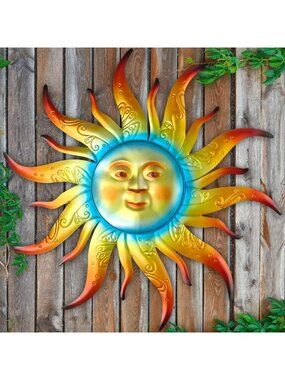 Large Metal Sun Wall Art Decor - 23.6" Outdoor Sculpture for Garden & Home